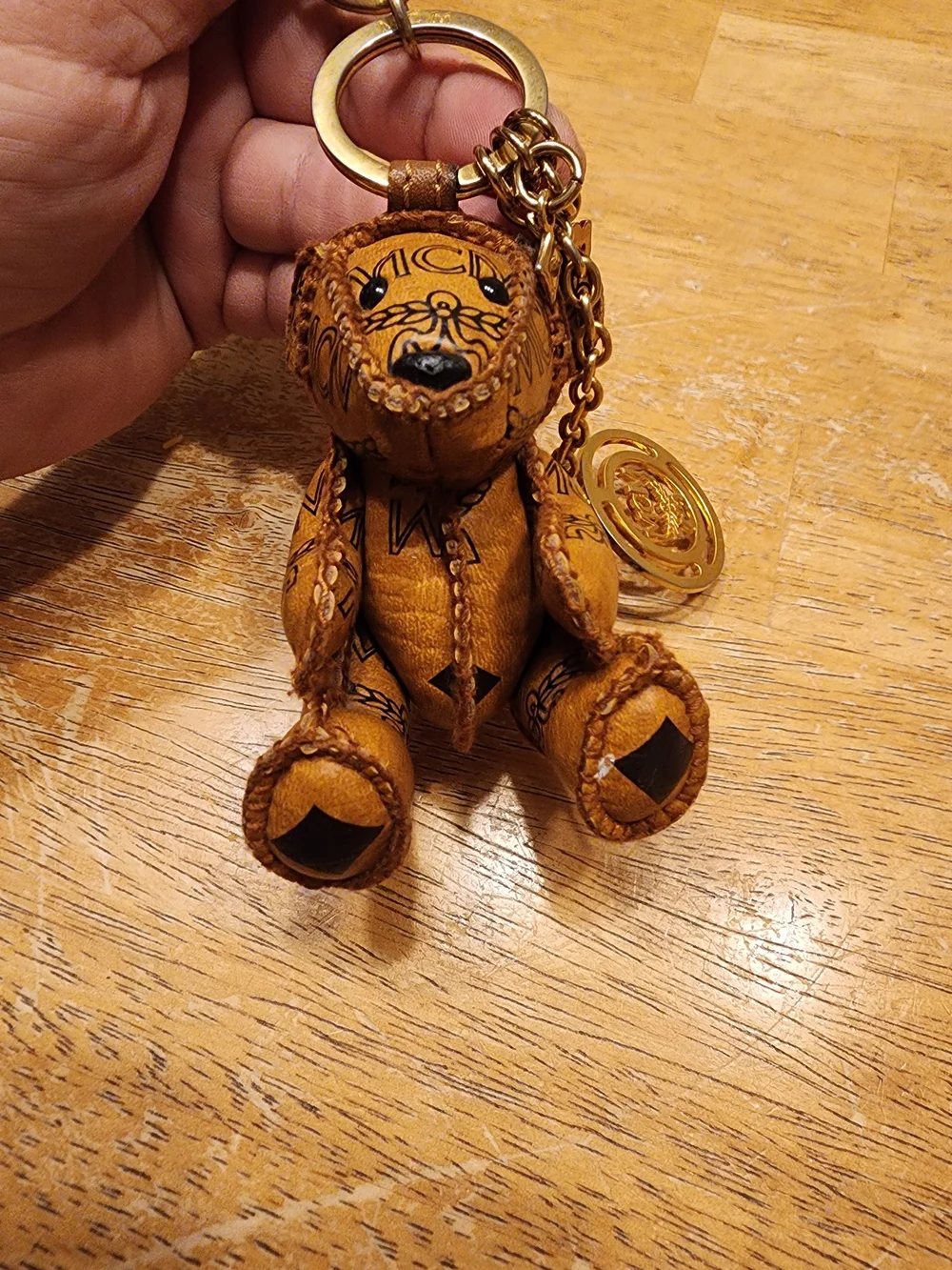 MCM Cognac Brown Leather Bear Keychain with Gold Hardware